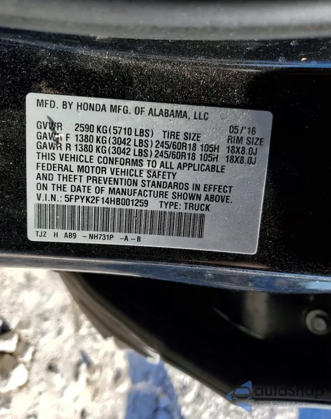 2017 Honda Ridgeline Sport z USA, uszkodzony, nr VIN 5FPYK2F14HB001259